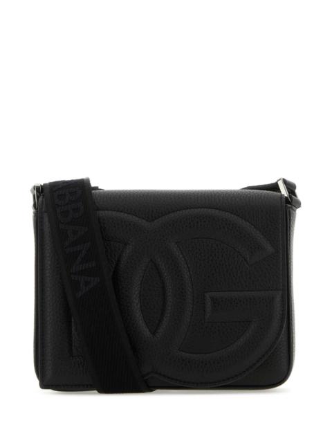 Dolce & Gabbana Dolce & Gabbana Men Black Leather Medium Dg Logo Crossbody Bag