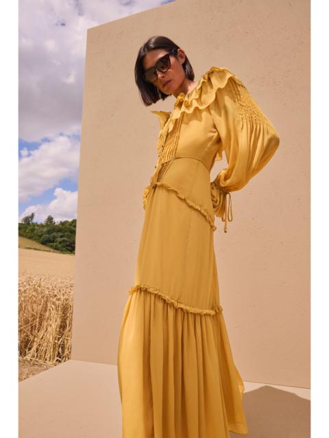 KAREN MILLEN Ruffle Front Crinkle Georgette Woven Maxi Dress