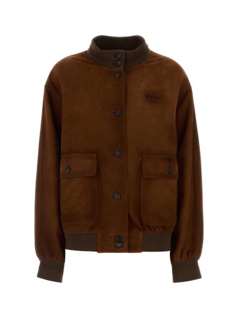 Miu Miu Miu Miu Women Brown Suede Bomber Jacket