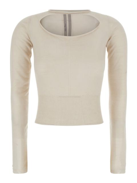 Rick Owens Rick Owens Women Beige Cropped Sweater With Front Cut-Out And Ribbed Trims In Cashmere For Women