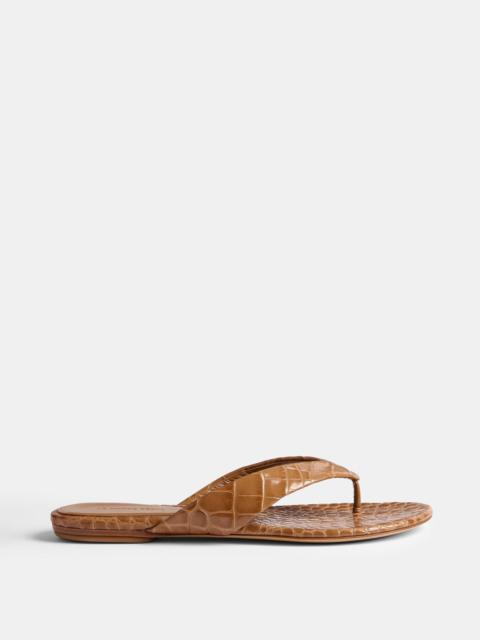 LE MONDE BÉRYL Flat Thong / Coco Brown Croc Effect Leather