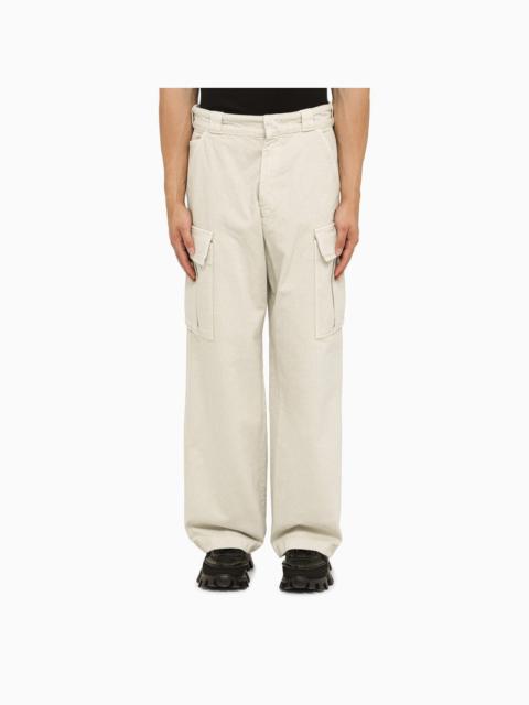 Prada Ecru Cotton Cargo Trousers Men