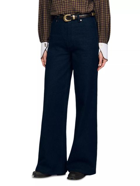 Sandro Raph Mid Rise Wide Leg Jeans in Blue Jean