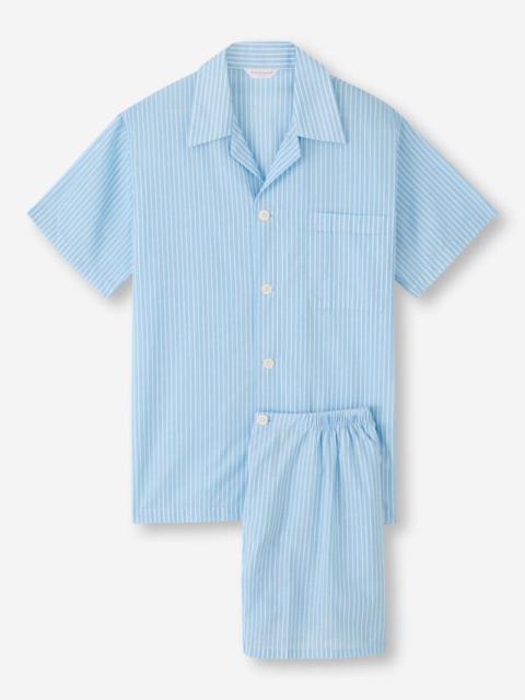 Derek Rose Men's Short Pajamas Amalfi 21 Cotton Batiste Blue