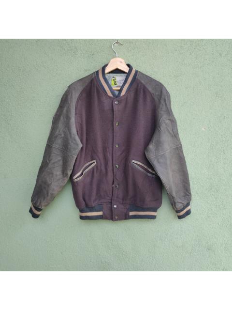 Other Designers Leather - Vintage SILK ROAD Wool Sleeve Leather Varsity Jacket