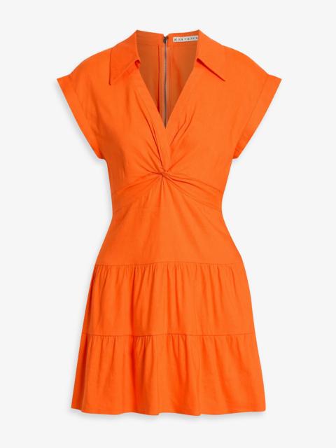 Alice + Olivia Mila twisted linen-blend mini shirt dress