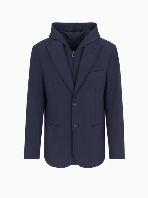 EMPORIO ARMANI CANNETÉ STRETCH NYLON BLAZER WITH DETACHABLE INNER PANEL AND HOOD