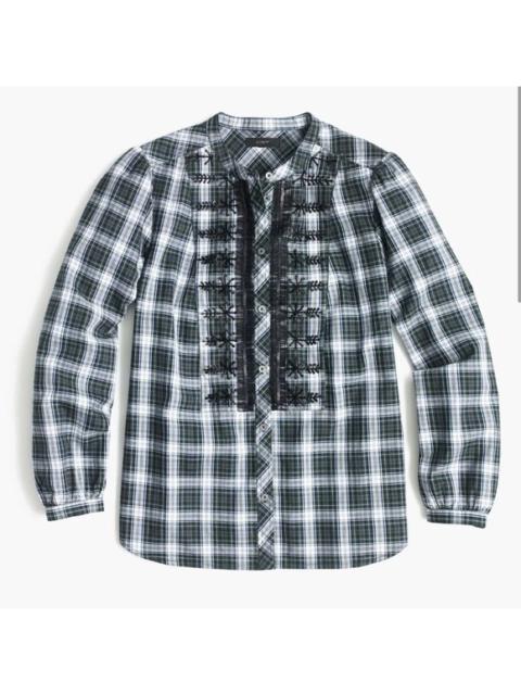 Other Designers J. Crew Plaid Button Down/Tunic with Black Beading/Embellishments