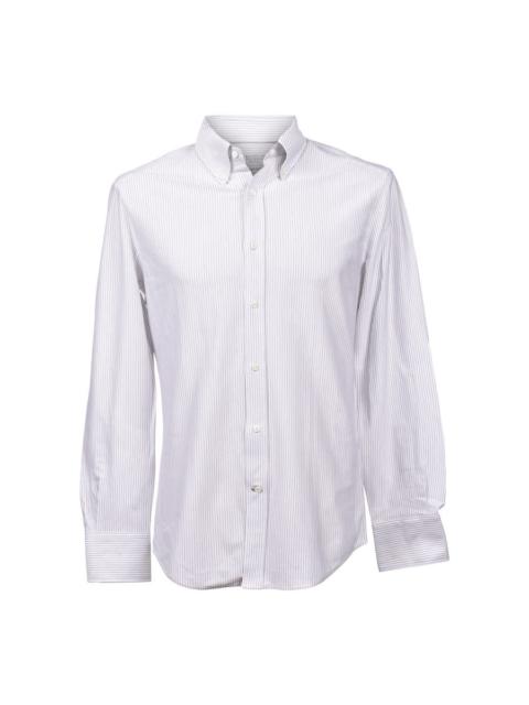 Brunello Cucinelli Brunello Cucinelli Men'S White Mocha Striped Dress Shirt
