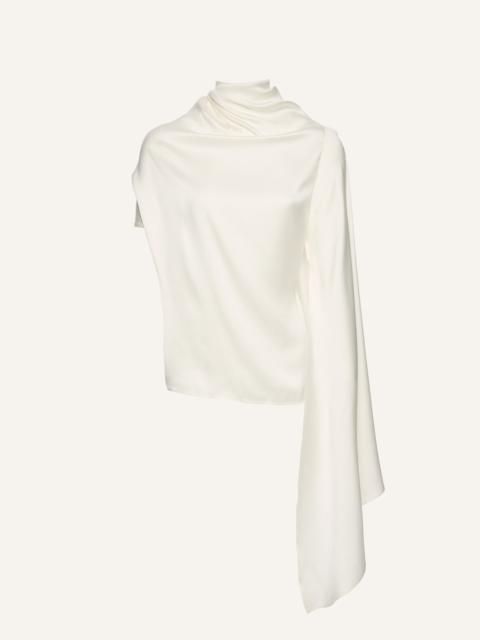 MAGDA BUTRYM Silk asymmetric scarf blouse in white