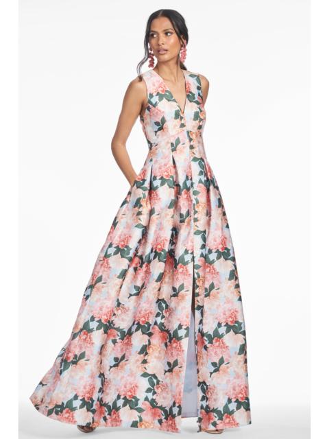 SACHIN & BABI BROOKE GOWN - PEACH PEONIES