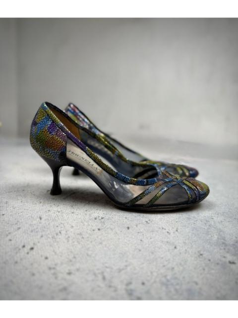 Other Designers Vintage Brunella Italy Mesh Snakeskin Multicolor Kiten Heels