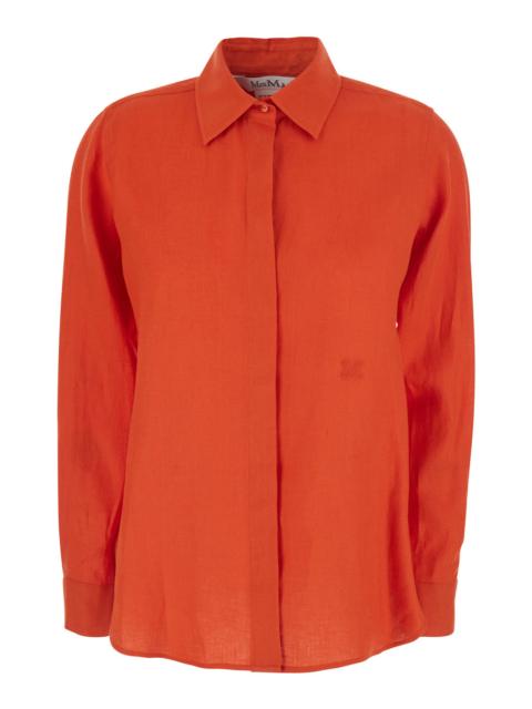 Max Mara Max Mara Women Red Shirt With Classic Collar And Tone-On-Tone Logo Embroidery In Linen For Women