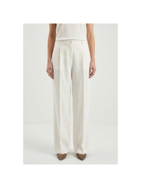 Brunello Cucinelli Brunello Cucinelli Wooff White Linen Wide Trousers