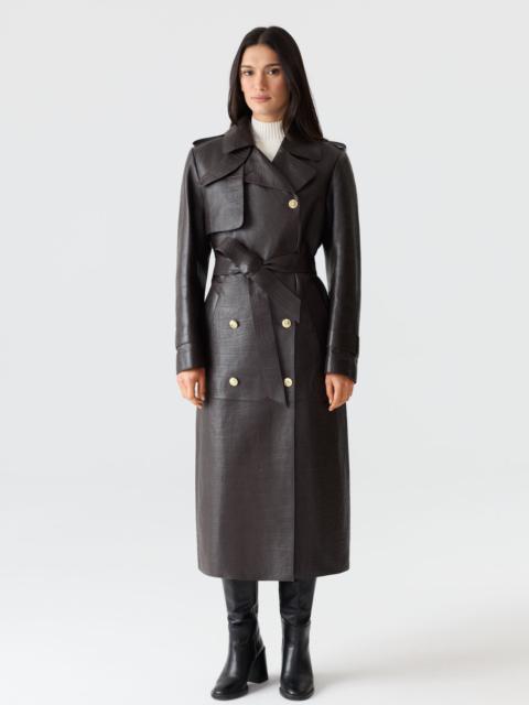 MACKAGE GAEL-NV Croc-Embossed Maxi Leather Trench Coat