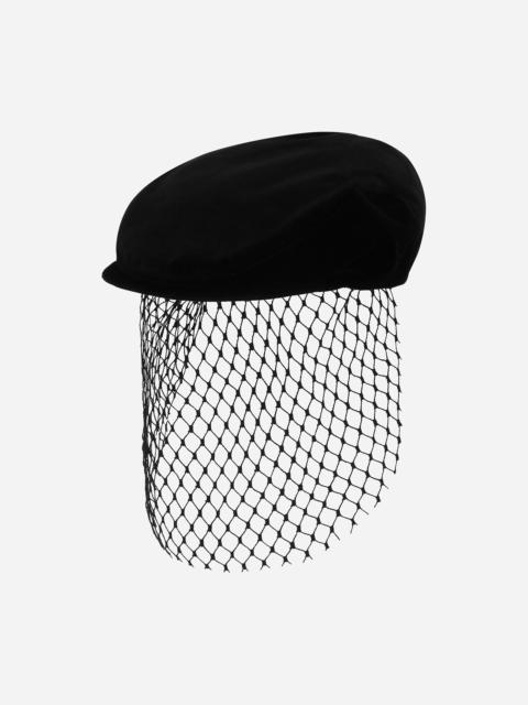 Velvet flat cap with veil