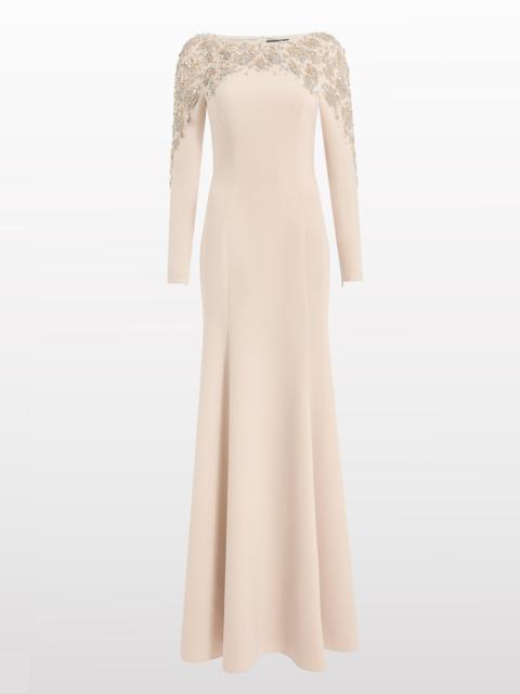 JENNY PACKHAM Jenny Packham Kelly Embellished Long-Sleeve Maxi Dress in Moonstone at Nordstrom