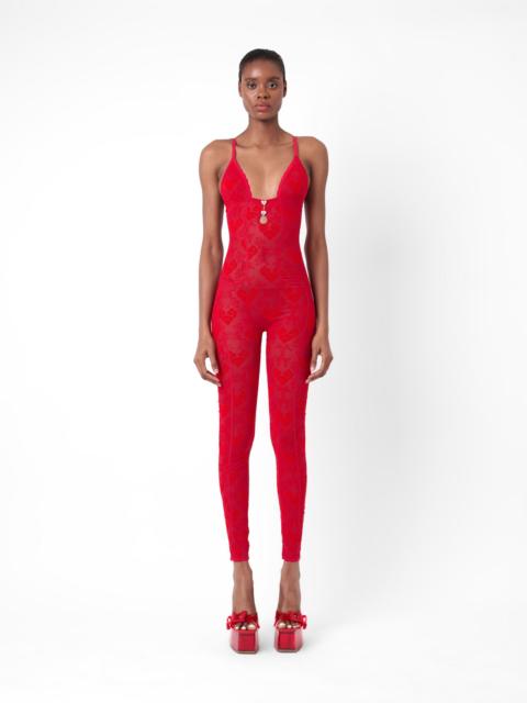 POSTER GIRL SCARLETT JUMPSUIT FLOCKED MESH RED