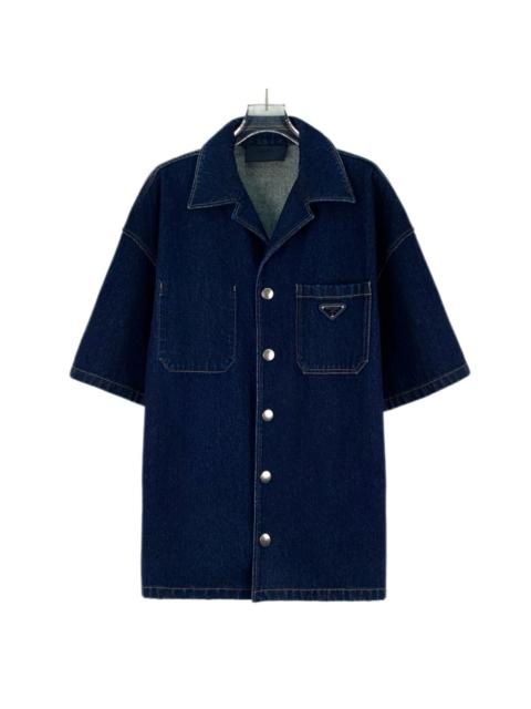 Prada Prada Cotton Single-Breasted Short Sleeve Shirt Navy Blue