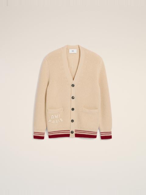 AMI Paris BEIGE WOOL RIBBED SWEATER
