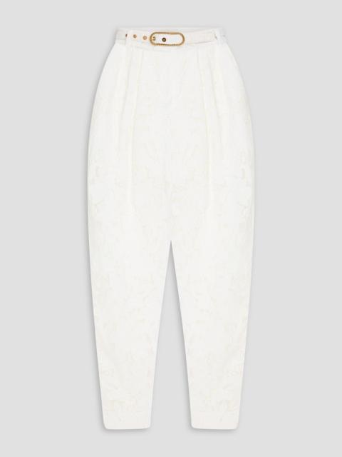 Zimmermann Belted guipure lace tapered pants
