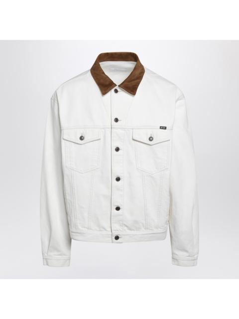 Prada Prada White Old Denim Jacket With Leather Details Men