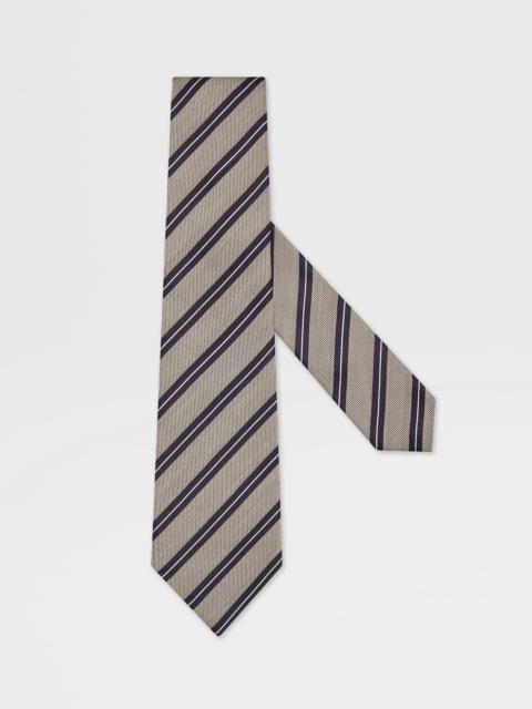 ZEGNA LIGHT TAUPE SILK AND LINEN TIE