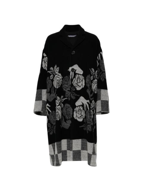 floral-jacquard buttoned coat