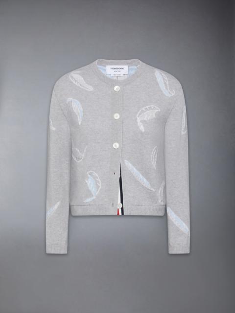 Thom Browne FEATHER INTARSIA PRINTED SILK TWILL CREW NECK CARDIGAN