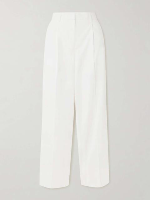 Pleated cotton wide-leg pants White