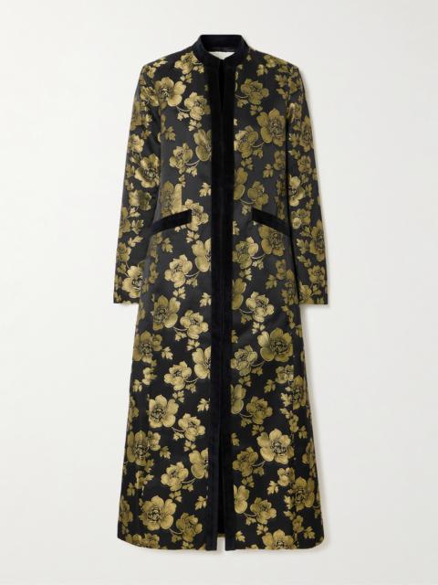 DESTREE Eden Cotton-blend Velvet-trimmed Floral-brocade Coat