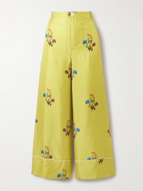 Marni Floral-print Silk-twill Wide-leg Pants