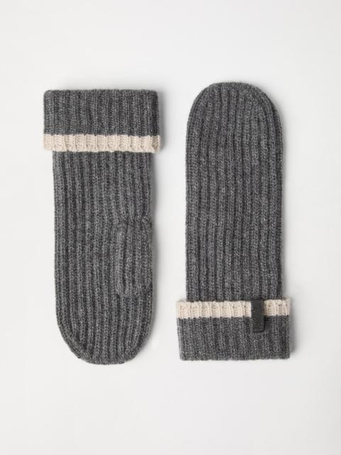 Brunello Cucinelli Cashmere English rib knit mittens with monili