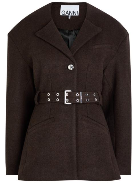 GANNI Ganni Belted Wool-blend Peacoat Jacket