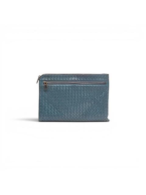 Bottega Veneta Intrecciato Woven Leather Clutch Bag Blue - Preowned