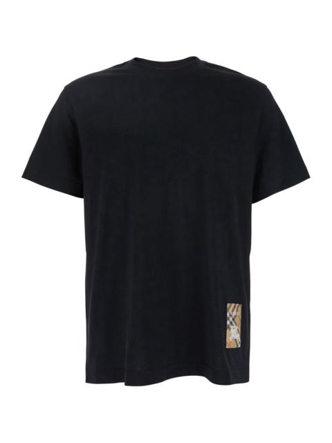 Burberry Burberry Men Black T-Shirt T-Shirt With Logo Patch With Tartan Motif In Cotton Man