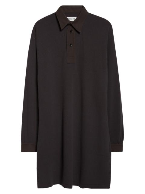 Maison Margiela Maison Margiela Waffle Stitch Long Sleeve Wool Polo in Carbon at Nordstrom