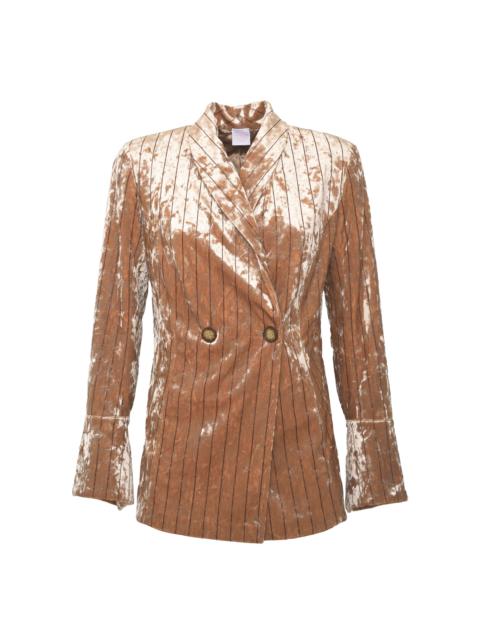 LORETTA CAPONI Quarzo Striped Stretch-Velvet Blazer neutral