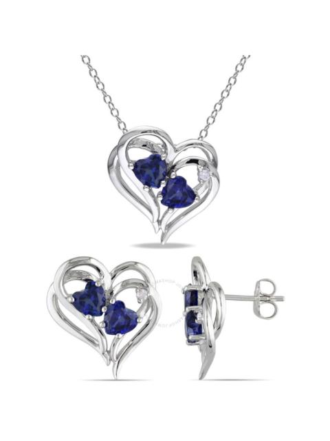Other Designers AMOUR 2-pc Set Of 3 2/5 CT TGW Created Blue Sapphire and Diamond Accent Heart Stud Earrings and Pend
