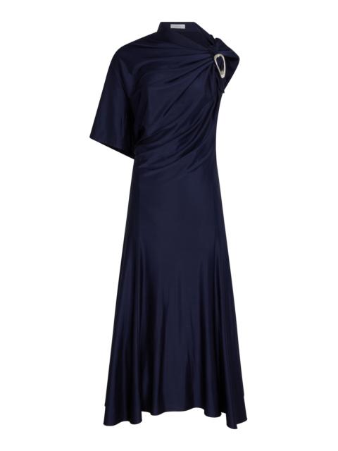 rabanne Hardware-Detailed Draped Jersey Midi Dress navy