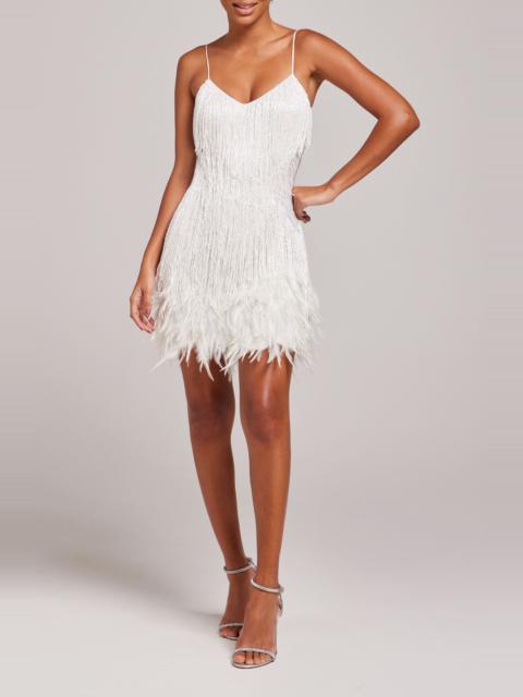 NADINE MERABI NADINE MERABI Lottie Fringe Feather Minidress in White at Nordstrom