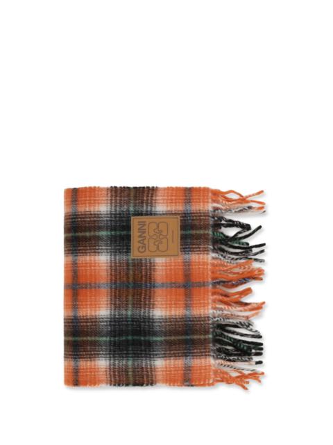 GANNI Ganni Checked Wool Scarf Russet Orange