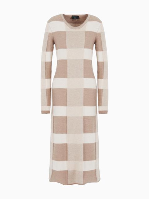 EMPORIO ARMANI Icon long dress in virgin wool with a plated check motif