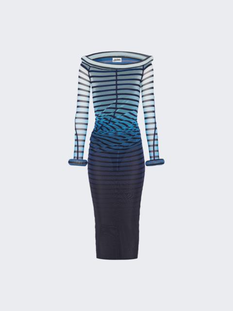 Jean Paul Gaultier Long 3d Striped Dress Blue And Black