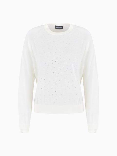 EMPORIO ARMANI Plain-knit wool jumper with micro rhinestones