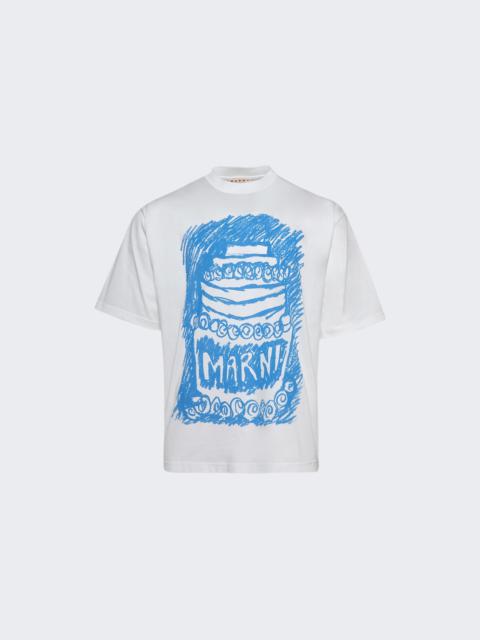 Marni Crayon Print T-shirt Lily White And Blue
