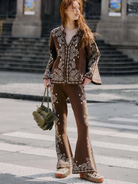 FARM RIO Brown Bohemian Paisley Flare Knit Pants