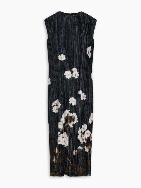Erdem Floral-print plissé-satin midi dress