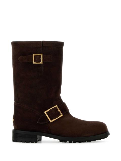 JIMMY CHOO Jimmy Choo Women Chocolate Suede Biker Ankle Boots