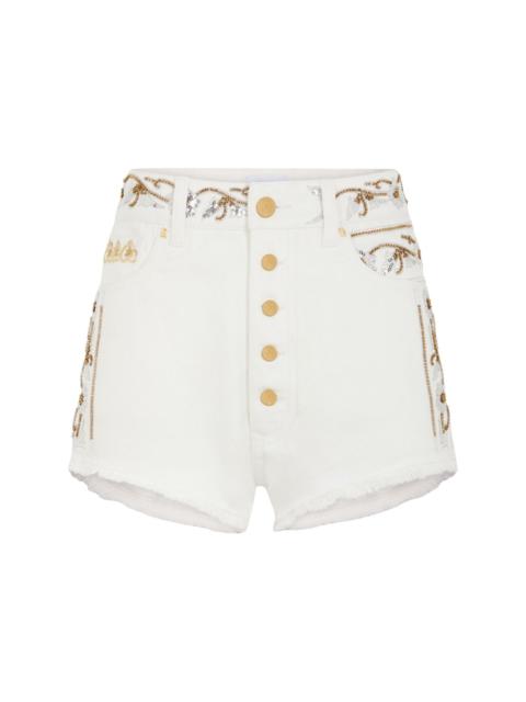 rabanne embroidered denim shorts